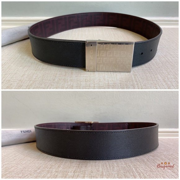 Authentic Fendi Dark Red/Brown Signature FF Reversible Buckle Belt Size 32 - Picture 6 of 12